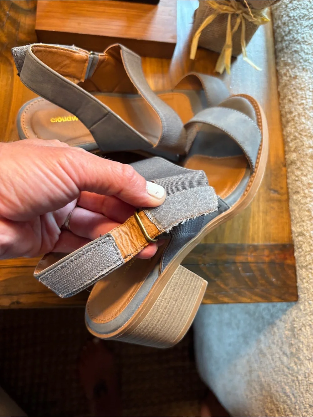 cloudwalkers Gray Stretch Slingback Block Heel Sandals